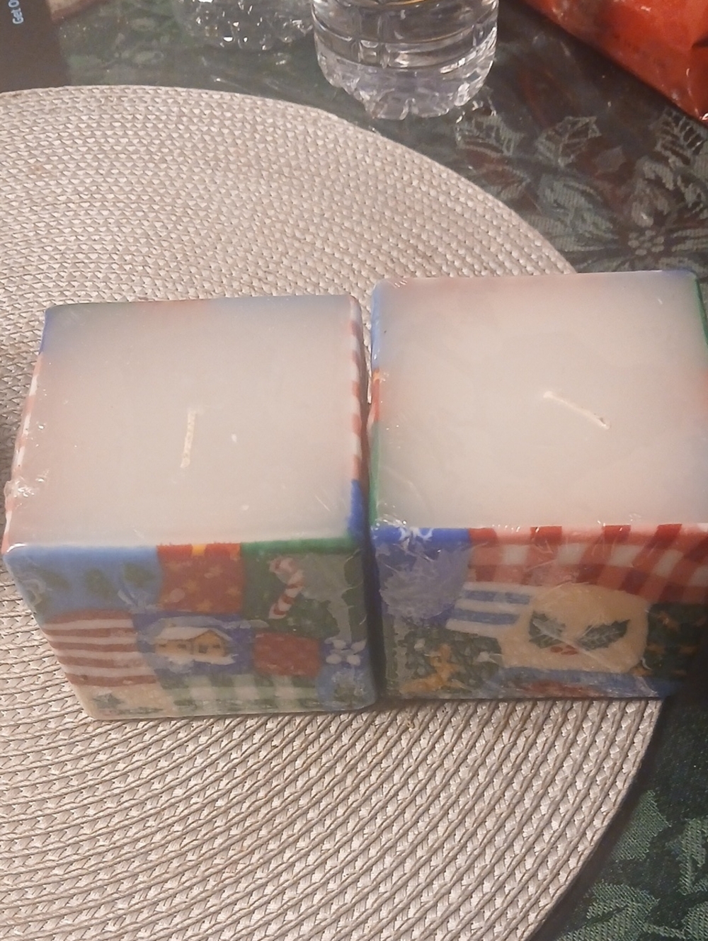 Holiday PatchWork 3x3 Square Csndles Wrapped In Plastic